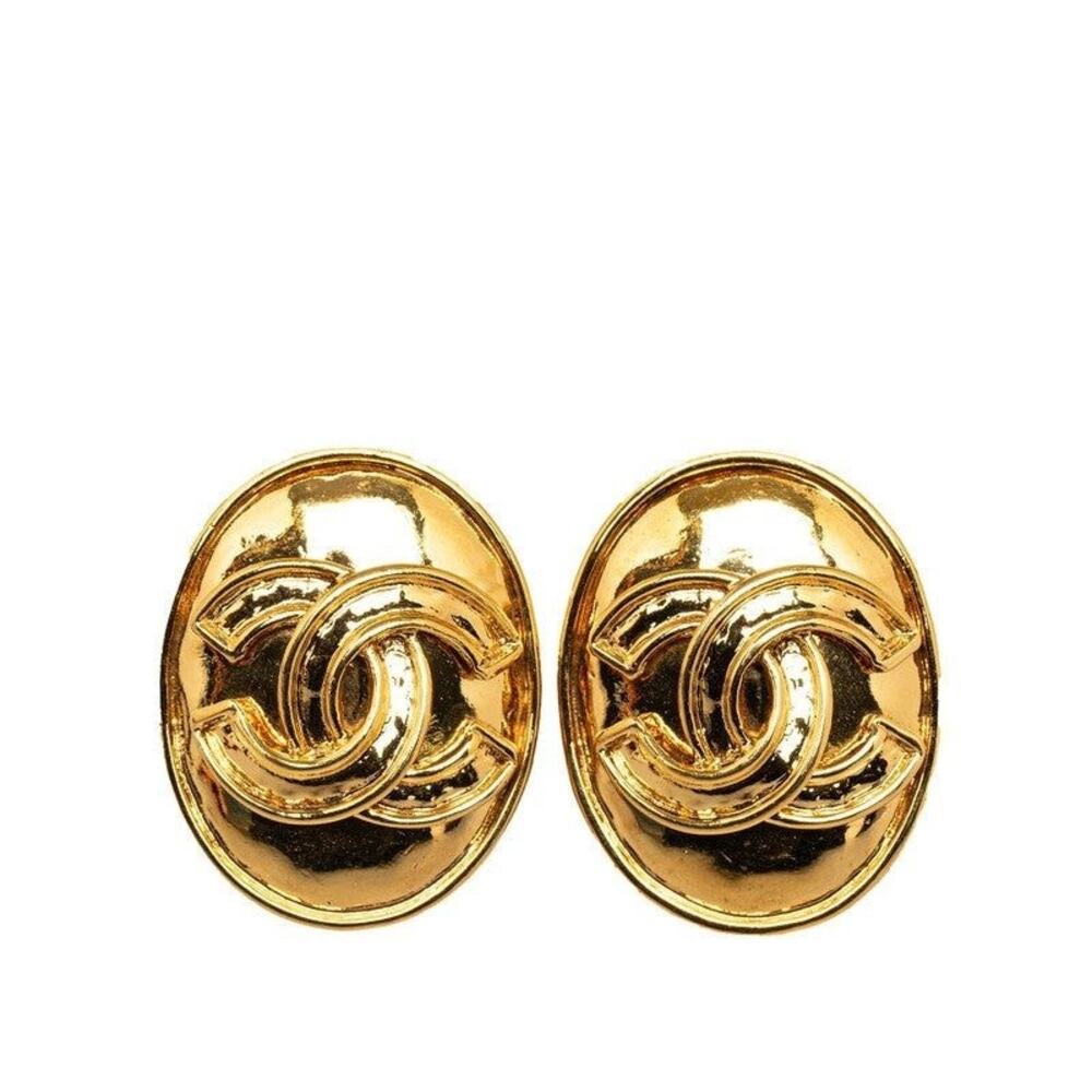 Chanel CC Logo Plated Earrings Gold